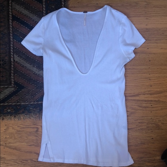 Free People Deep V Rib Tee in White - Picture 4 of 8